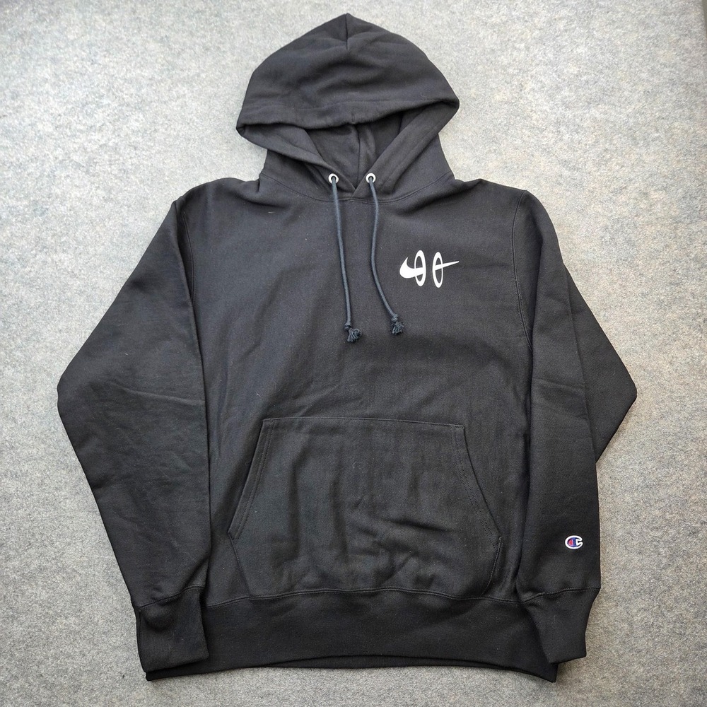 Champion Hoodie Mens Large Black Reverse Weave Pullover Sweatshirt Just Hole It